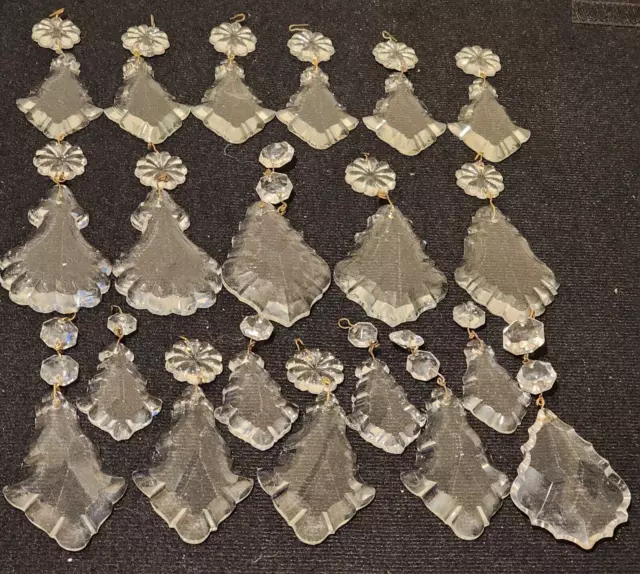 (20) Vintage Antique Chandelier Crystal Prism Leaf Pendalogue Pendalux Style