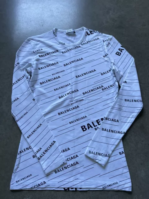 Balenciaga $750 White Logo Long Sleeve Shirt XS