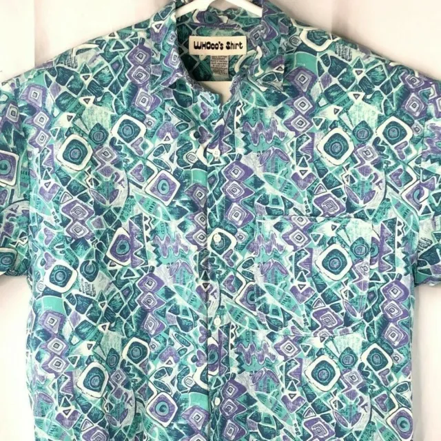 WHOoo's Shirt True 80s Vintage Abstract M/XL Button Front Medium Mens Oversized
