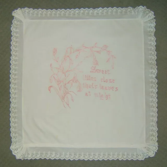 Vtg 25x26” Cotton Embroidered Pillow Sham with Eyelet Trim. Button Closure.