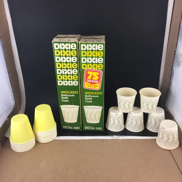 Vintage 60s 70s Avacado Green Dixie Cups NOS NEW Yellow Solo Usa Pack Lot Boho