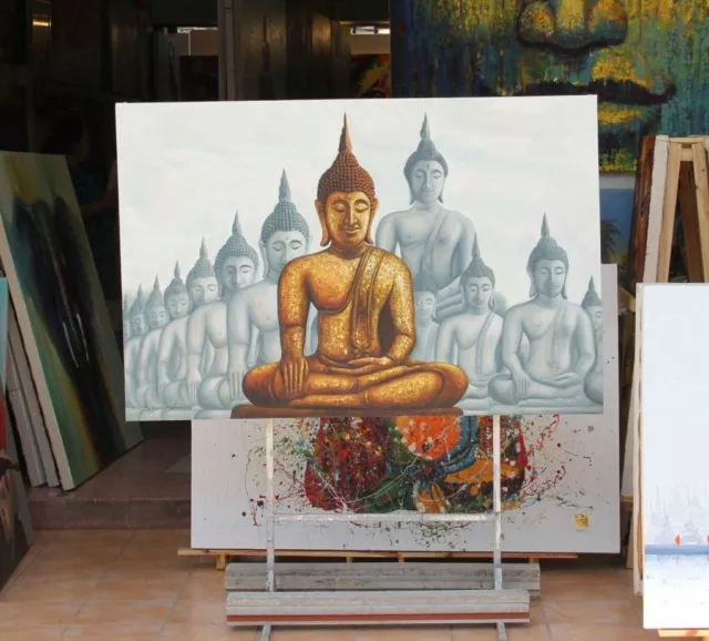 Gold Buddah - Ölbild auf Leinwand - 150cm x 100cm - ohne Rahmen - unbenutzt NEU