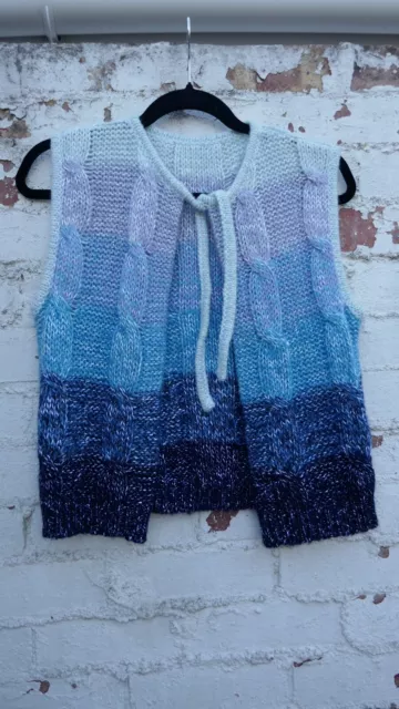 Designer Hand Knitted Unique Textured Waistcoat Sweater Vest Cardigan UK 10/12