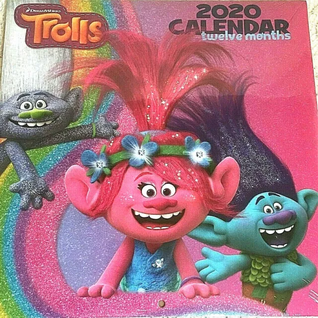 Dream Works Trolls 2020 Wall Calendar 12 Month NEW SEALED 10" X 20" LOWER PRICE