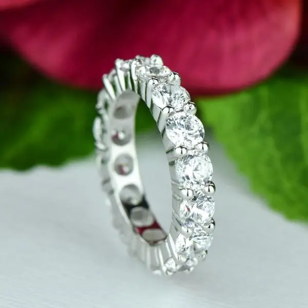 4 CT Round Cut Moissanite Full Eternity Wedding Band Real 925 Sterling Silver