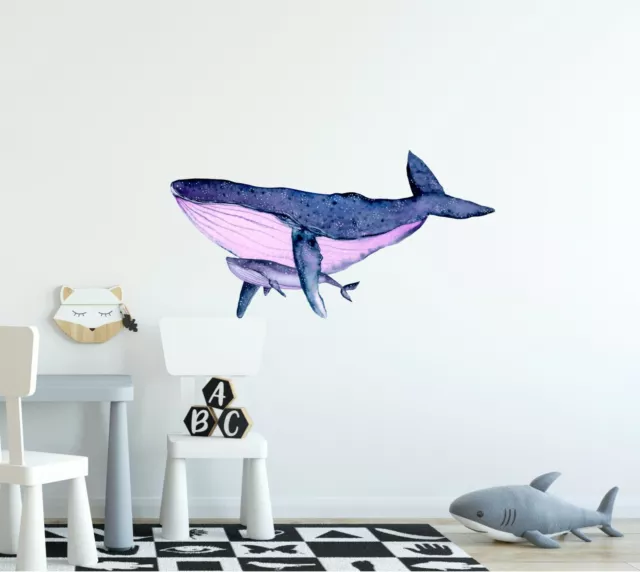 Watercolor Galaxy Humpback Whale & Baby Wall Decal Removable Vinyl Wall Sticker