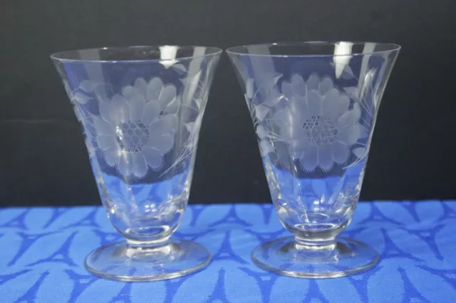 Hughes CORNFLOWER Two 4 oz. Footed Juice Glasses,  Optic, 3 5/8" EXC!