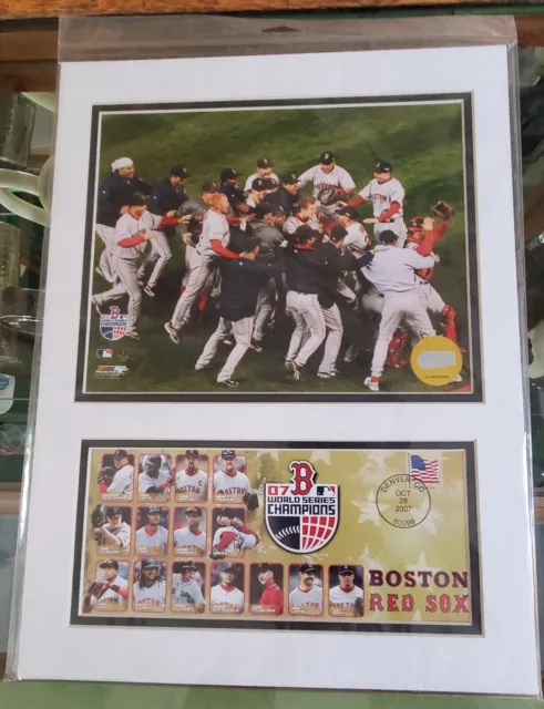 On Field Celebration 2007 World Series Boston Red Sox USPS Catchet Cover Matted