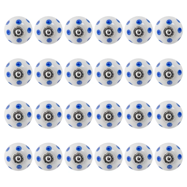 24x Round Ceramic Cabinet Knobs Vintage Cupboard Door Drawer Handles Navy Spot