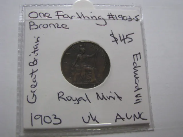 1903 Farthing Great Britain Nice About UNC Coin Edward VII Great Britain #1903.5