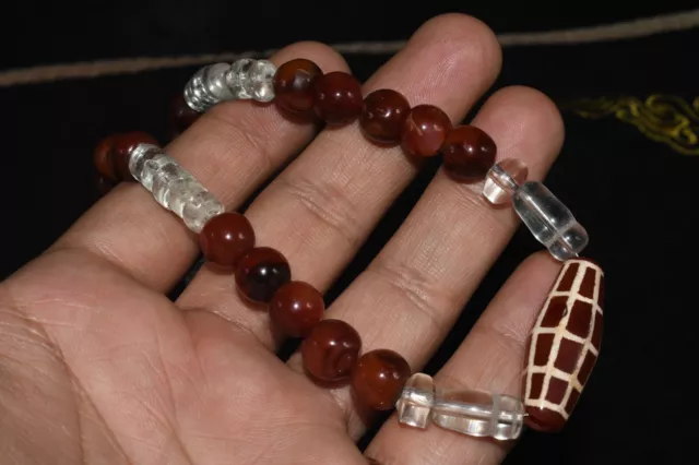 Wonderful Old Pyu Culture Etched Carnelian Bead Necklace with Yemeni Hakik Beads 9