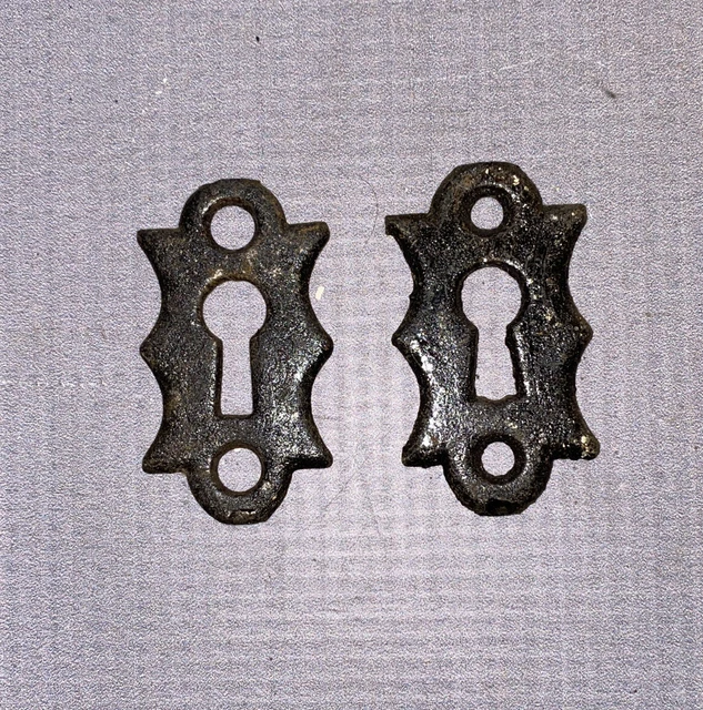 Two Antique Cast Steel Keyhole Door Escutcheons 1 7/8"