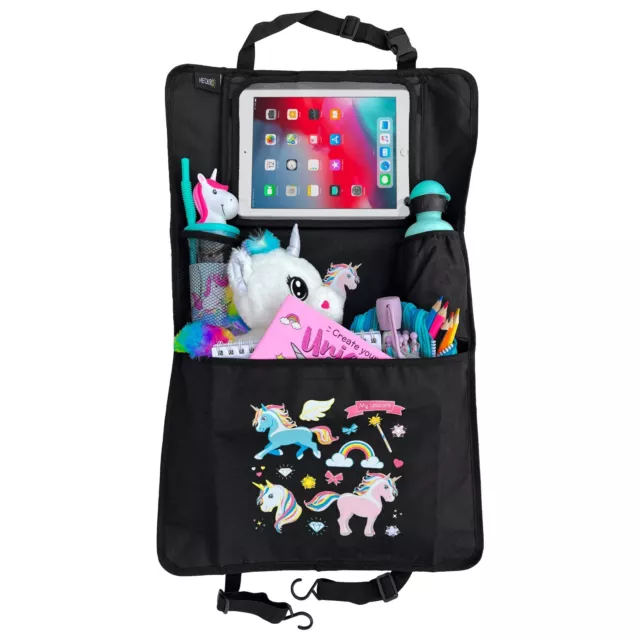 HECKBO Auto Einhorn Rücksitz Organizer mit verstellbarer Tablet Tasche Tritt