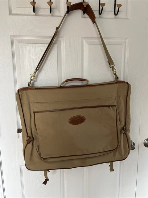 Eddie Bauer Edition Ford Khaki Canvas & Leather Garment Bag Luggage Travel USA