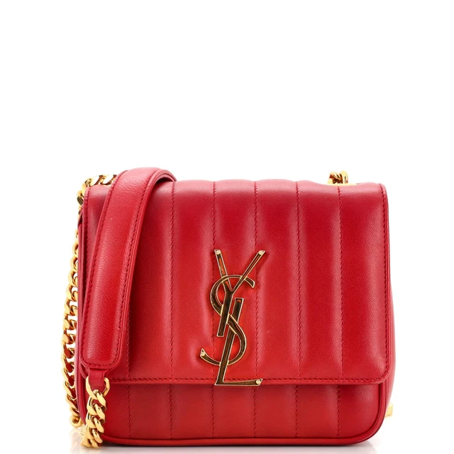 Saint Laurent Vicky Crossbody Bag Vertical Quilted Leather Small Red