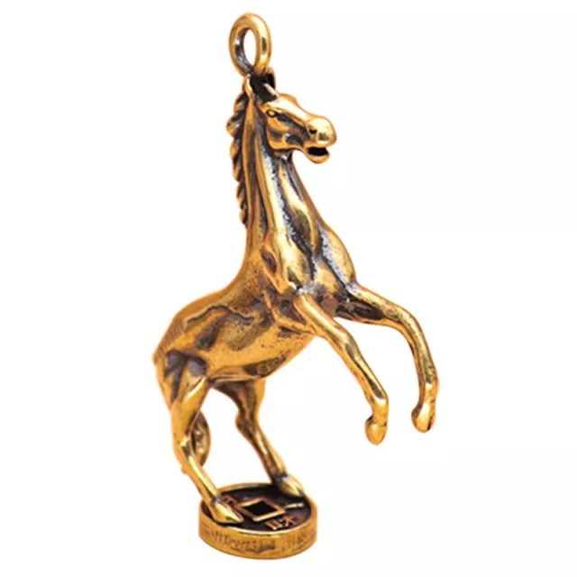 Mini Vintage Brass Ornaments Figurines Running Horse Statue Car Keychain Pend F1