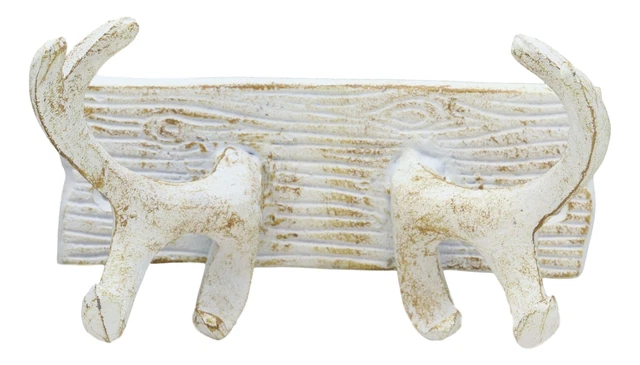 Cast Iron Vintage White Western Rustic Stag Deer Trophy Antler Rack Wall Hooks