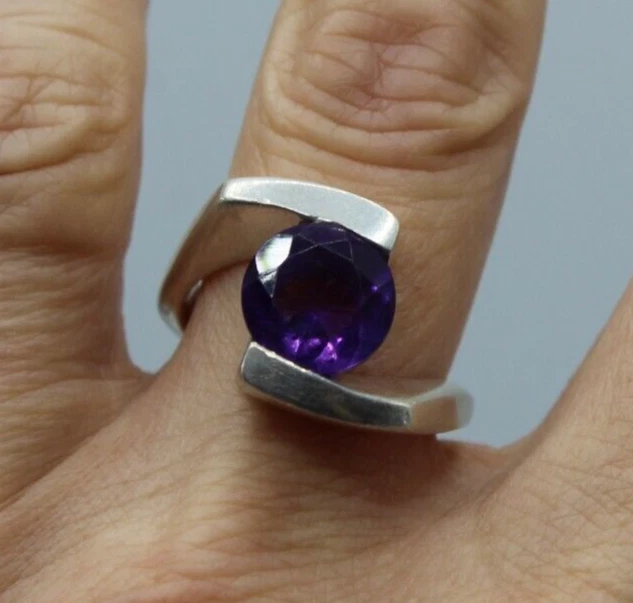 Bague Ancienne Argent Massif 925 - Améthyste - Taille 50 - Poids 6,5 Gr