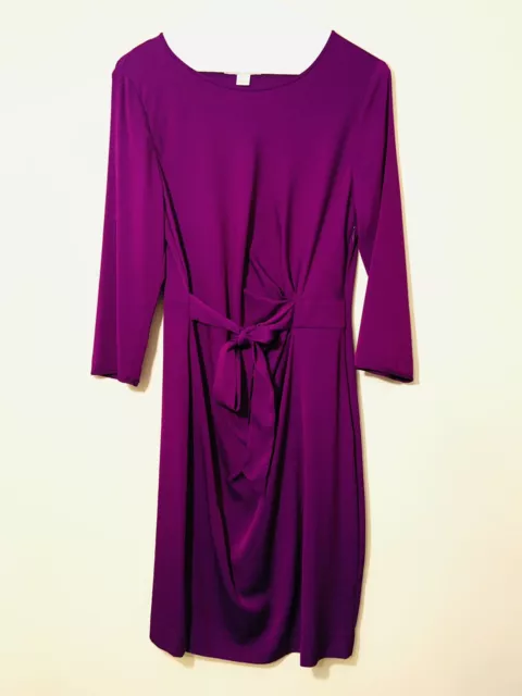 Diane Von Furstenberg Size 10 Silk Purple 3/4 Sleeve Faux Wrap Dress