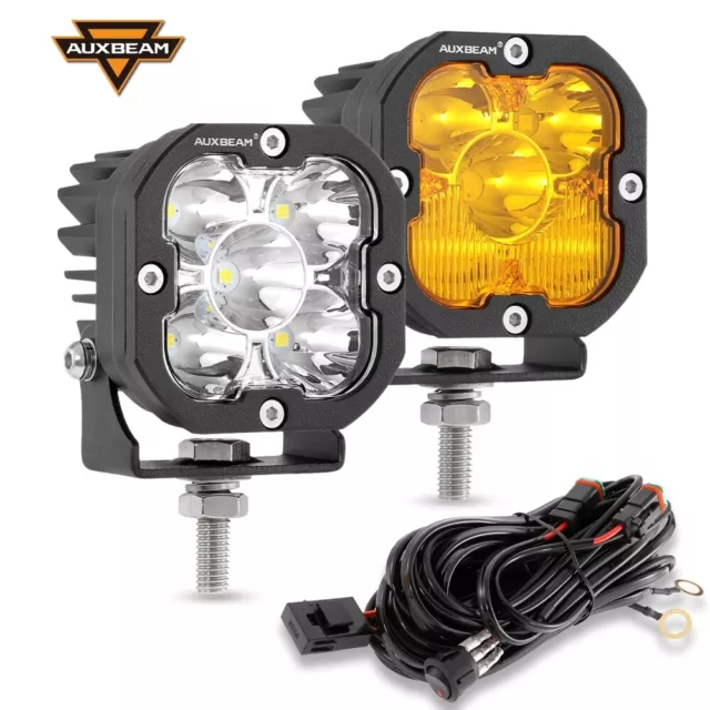 AUXBEAM White Yellow LED Fog Light Driving Lamp Pods For Can-am Polaris ATV UTV