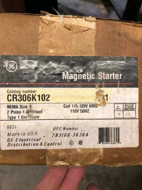 GE CR306K102 Magnetic Starter 2 Pole Nema 1 *NEW IN BOX*