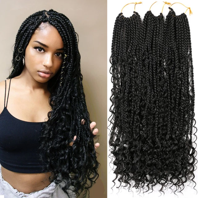 22& CURLY GODDESS Box Braids Crochet Hair Extension Synthetic Messy