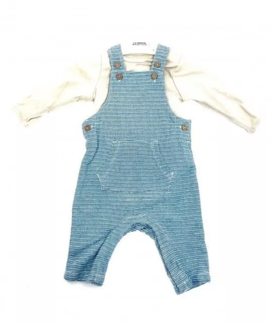 Ex M&S Baby Boys Blue Stripe Dungarees & Beige Bodysuit Top 3 6 9 12 24 36 Mths