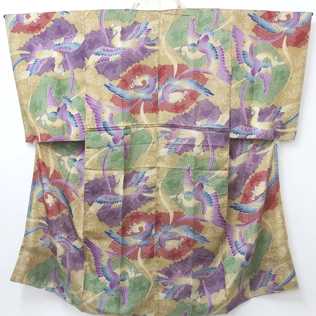 8911B4 Silk Vintage Japanese Kimono Juban Birds