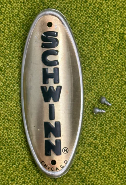Vintage 1971 SCHWINN CHICAGO Gold Tone HEAD BADGE w/ Original Screws SHIPS FREE