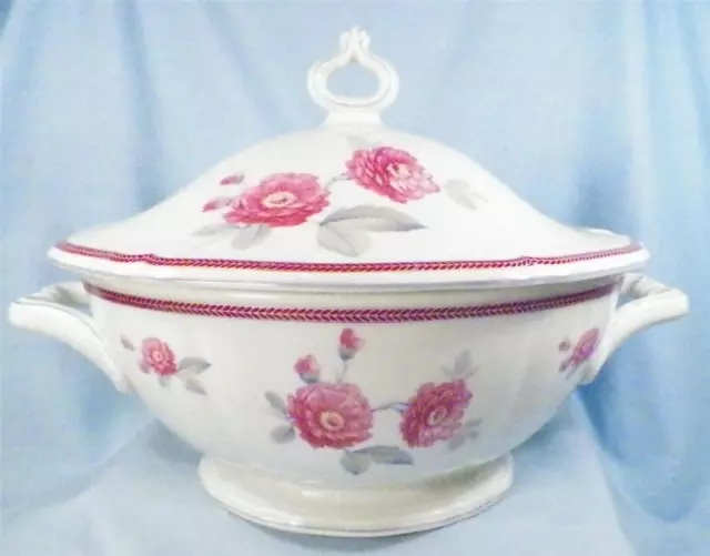 Rosenthal Chippendale Tureen Pink Roses White Porcelain Lid Good Base Cracked