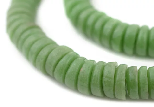 Lime Green Ashanti Glass Disk Beads 14mm Ghana African Large Hole 28 Inch Strand