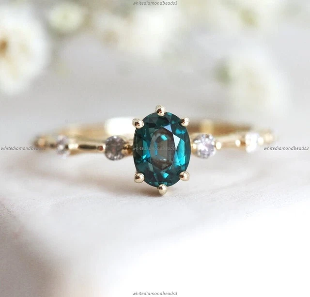 Seafoam Band Fine Birthday Engagement Ring 14k Gold Sapphire Diamond