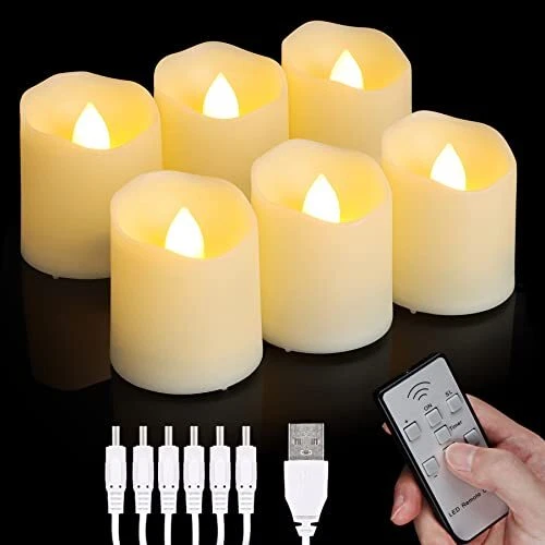 Rechargeable LED Tea Lights USB Flameless Warm White Votive 6 Packs,Warm White