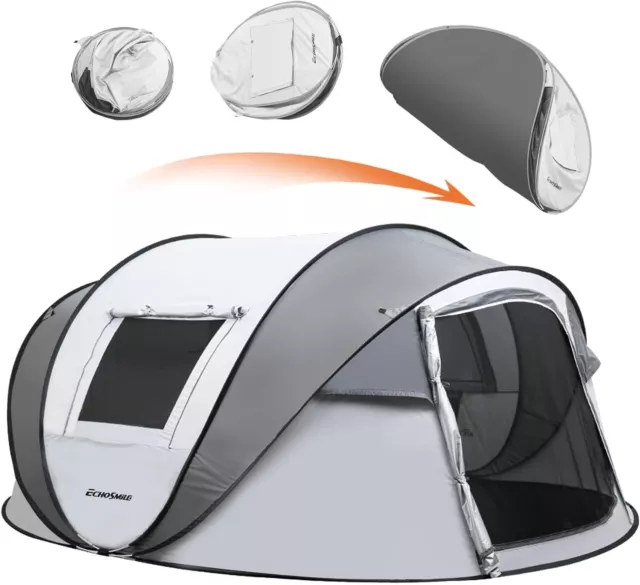 EchoSmile 5-8 Personnes Tente de Camping Pop-up, imperméable, avec 2 fenêtres en