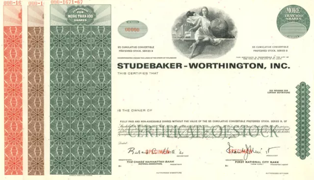 Studebaker-Worthington, Inc - Stock Certificate - Specimen Stocks & Bonds