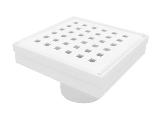 SereneDrains Square Shower Drain Stainless Steel Square Design Matte White 4"