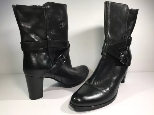 Sesto Meucci Women's Black Leather Mid-Calf Heel Boots Size 10.5 M