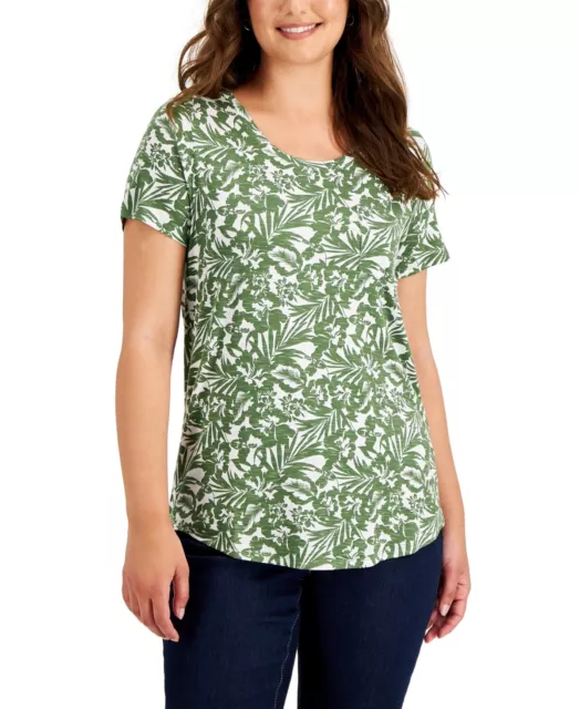 MSRP $25 Style & Co Womens Printed Drapey T-Shirt Green Size Small