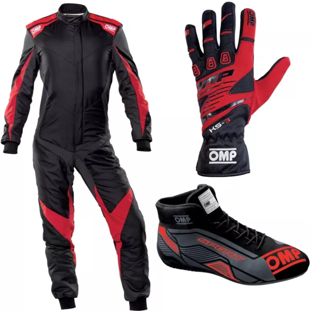 OMP Driver Set Suit Gloves Shoes Bundle for Go Karting and Rally Racing Red