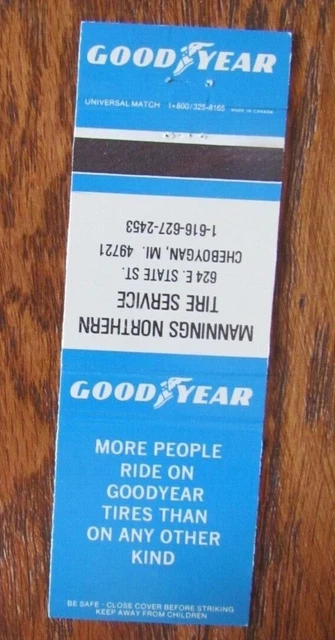 Goodyear Tires Matchbook Cover: Cheboygan, Michigan Empty Matchcover -D2