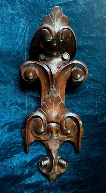 Antique Walnut Victorian Renaissance Revival Rococo Pediment / Crown 22" x 8.5"