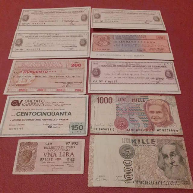 Lotto Di Dieci Pezzi  Tra Banconote E Miniassegni Italiani Circolate