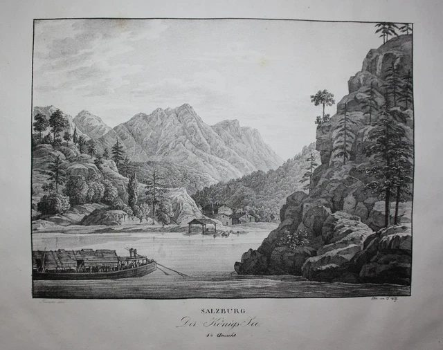 Königssee Schönau Berchtesgadener Land Bayern Lithographie Kunike 1826