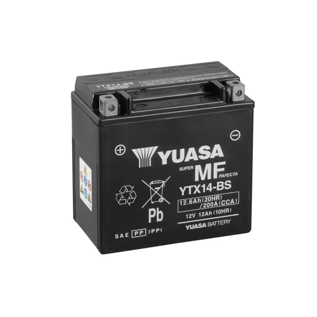 Motorrad Batterie Yuasa YTX14-BS AGM geschlossen 12V 12Ah