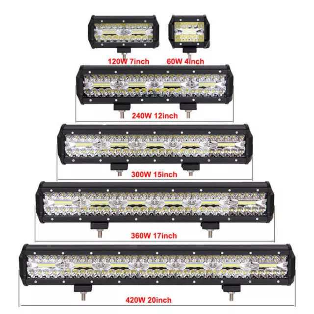 9/12/15/17/20inch LED Light Bar Spot Flood Triple Row Work Driving Lamp