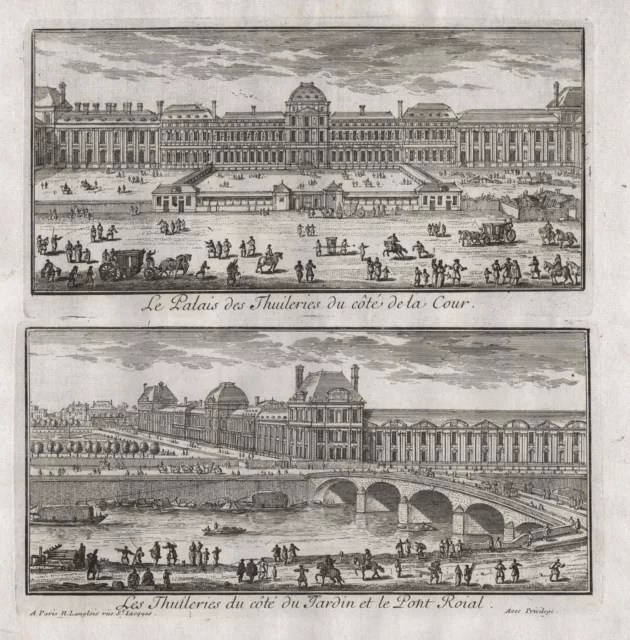 Paris Palais des Tuileries Pont Royal Perelle Kupferstich gravure engraving