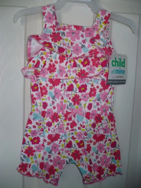Child of Mine Girls One Piece Romper 6-9 MONTHS Pink Blue Yellow Flowers NEW
