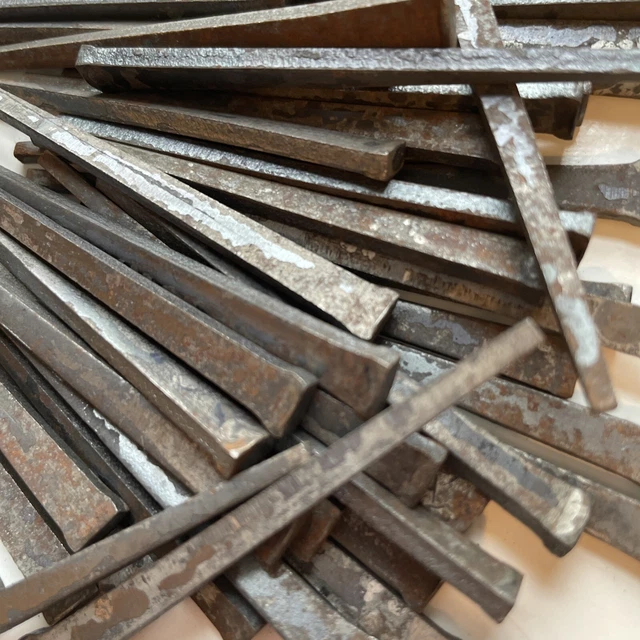 50 ANTIQUE NAILS 2.5" Cut Square Floor Nails Unused Vintage