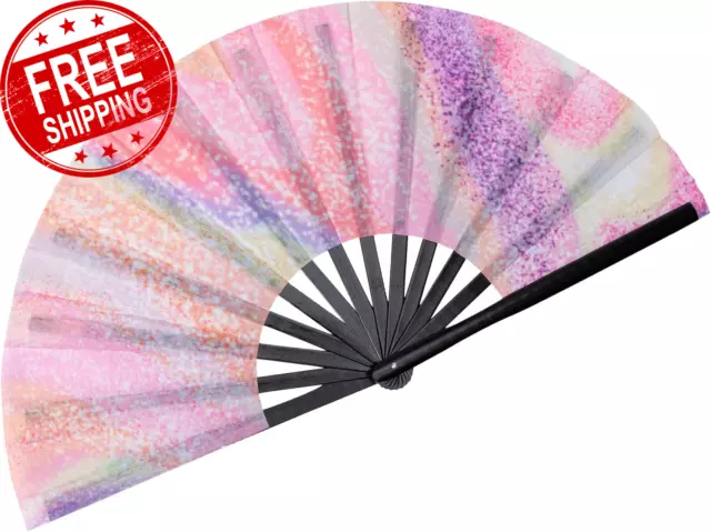 Large Folding Hand Rave Fan for Women/Men, Chinease/Japanese Bamboo and Nylon-Cl