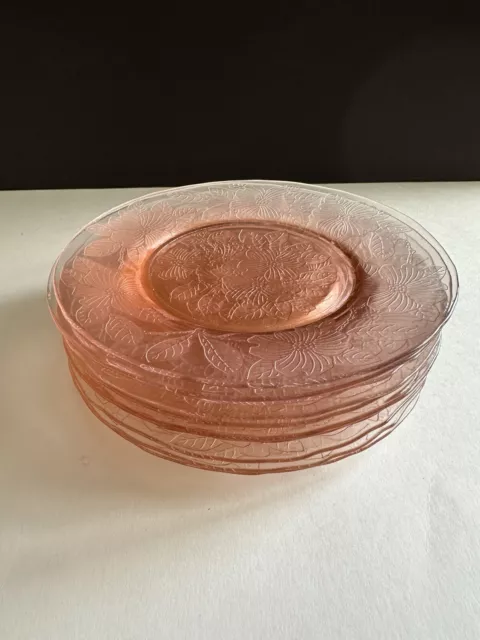 10 Vintage DEPRESSION GLASS Dogwood Apple Blossom 8" Pink Plates Macbeth-Evans